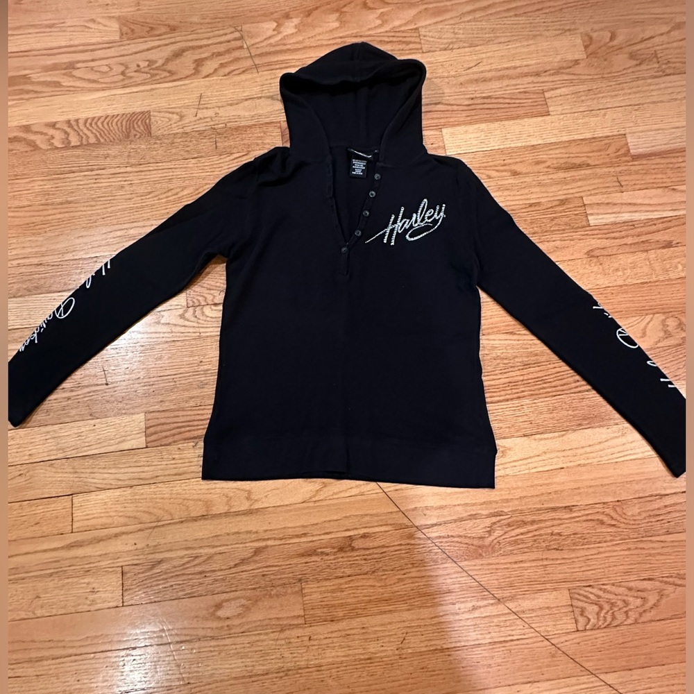 Harley Davidson Hooded Long Sleeve Buttoned V-Neck